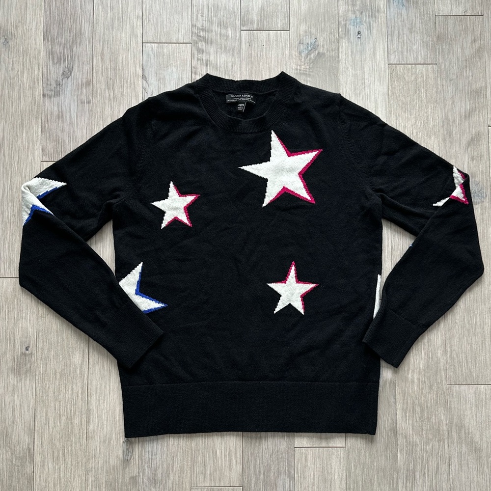 Banana Republic Black‎ Wool Sweater Stars XS